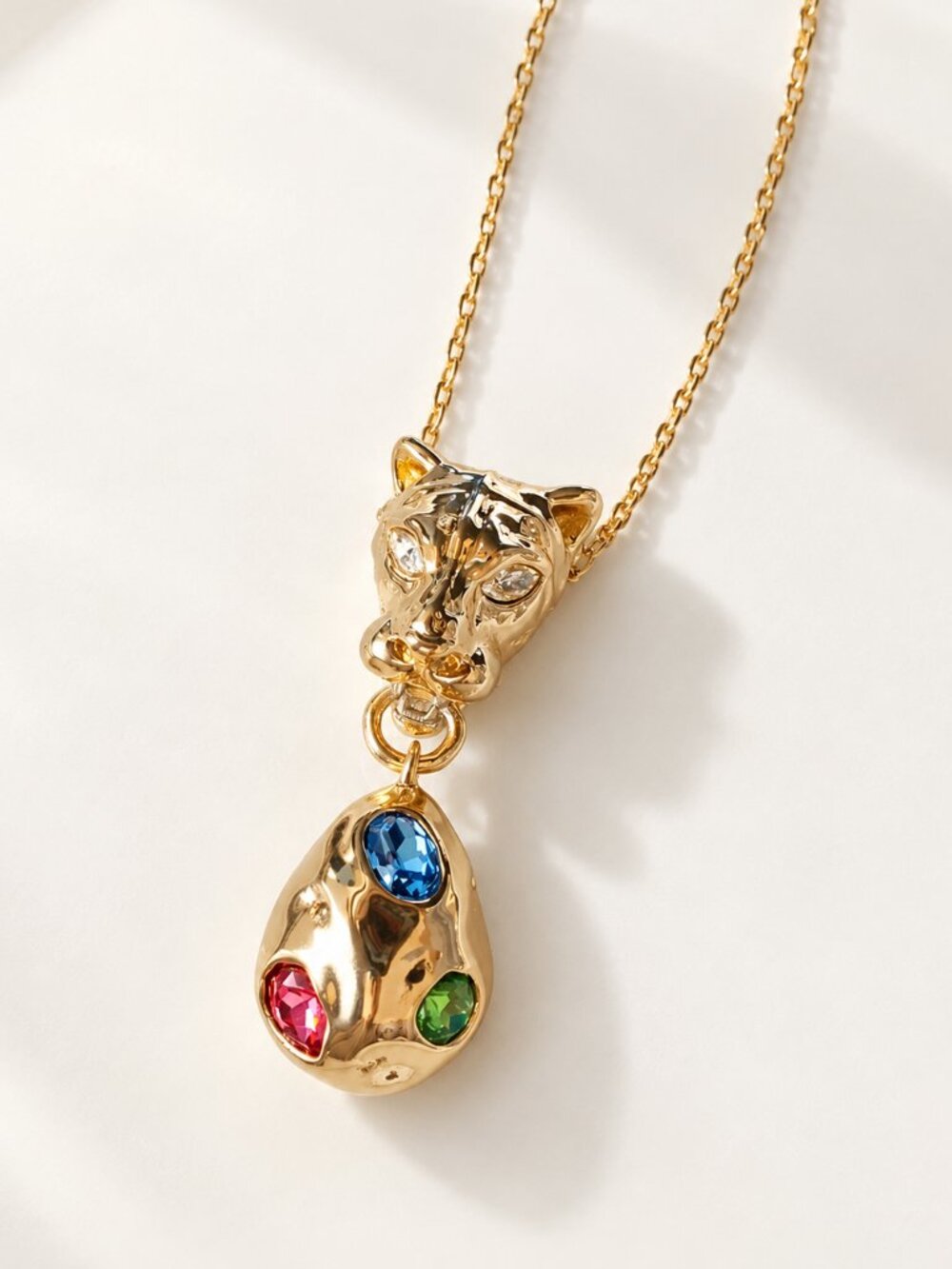Alexis Bittar 18K Gold Panther Leopard Multicolor Crystal Pendant Necklace